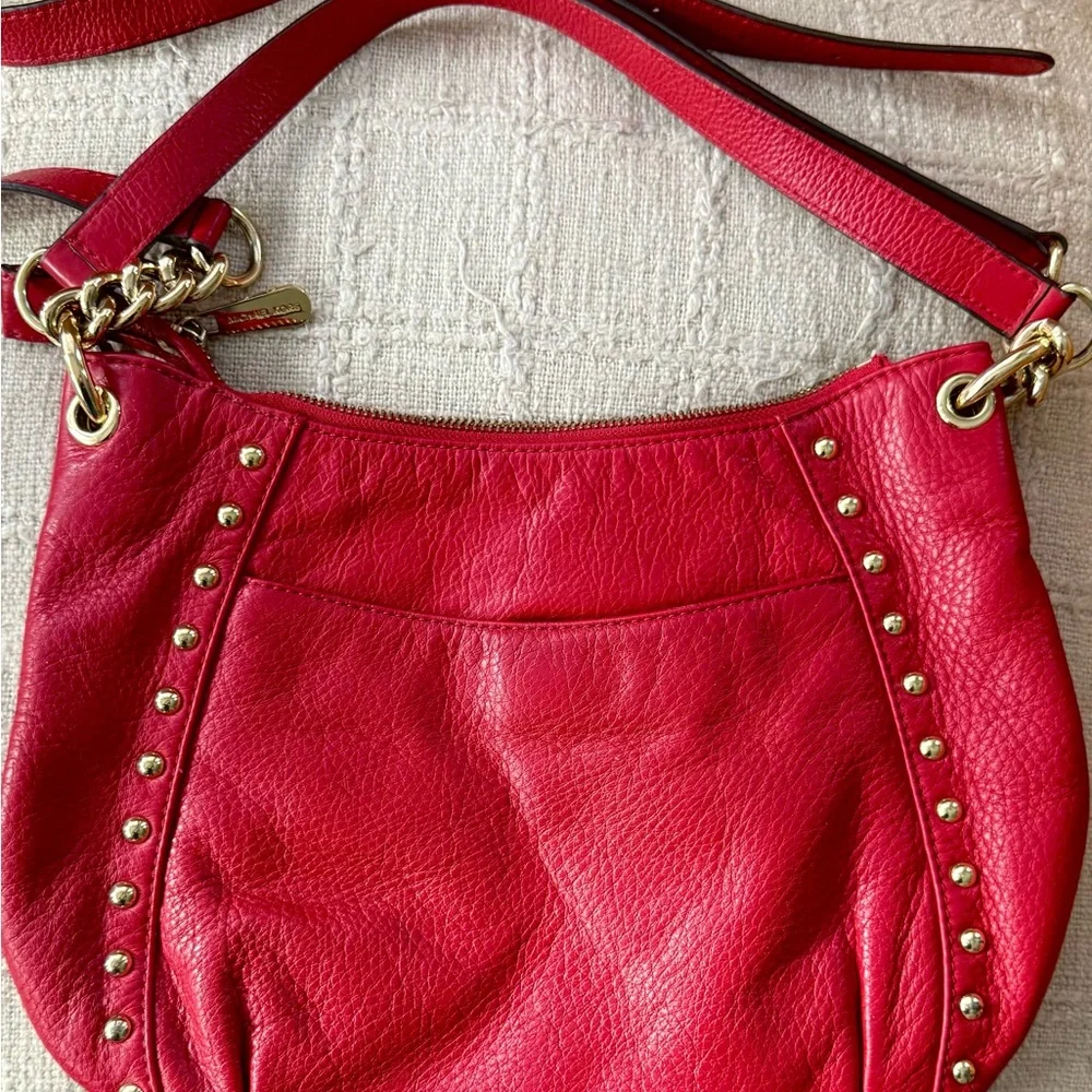 Michael Kors Red Studded Leather Shoulder and Crossbody Bag